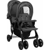vidaXL Tweelingkinderwagen - Staal - Donkergrijs - Inklapbaar Ontwerp