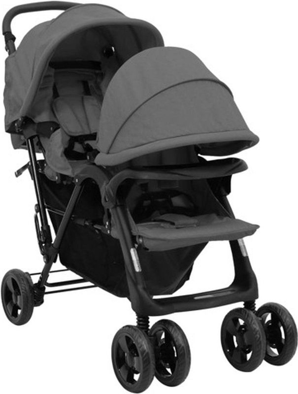 vidaXL Tweelingkinderwagen - Staal - Donkergrijs - Inklapbaar Ontwerp