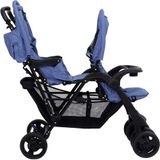 vidaXL Tweelingkinderwagen tandem staal marineblauw