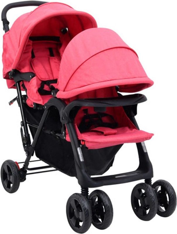 vidaXL-Tweelingkinderwagen-tandem-staal-rood