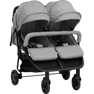 vidaXL Tweelingbuggy staal lichtgrijs en zwart