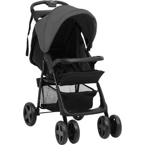 vidaXL-Kinderwagen-2-in-1-staal-donkergrijs-en-zwart