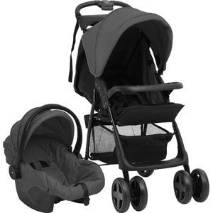 vidaXL-Kinderwagen-3-in-1-staal-donkergrijs-en-zwart