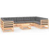 vidaXL - 10-delige - Loungeset - met - kussens - massief - grenenhout