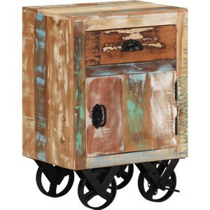 VidaXL Nachtkastje Wieltjes 40x30x57 cm Massief Gerecycled Hout