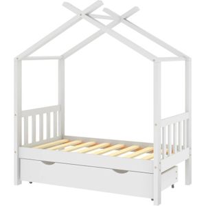 VidaXL Kinderbedframe met Lade - Massief Grenenhout - 70x140 cm - Wit