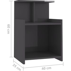 VidaXL Nachtkastje 40x35x60 cm Spaanplaat Hoogglans Grijs