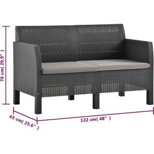 VidaXL 2-delige Loungeset met Kussens PP Rattan Antracietkleurig