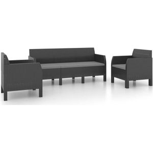 VidaXL 3-delige Loungeset met Kussens - PP Rattan Antracietkleurig