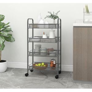 vidaXL Küchenwagen 4 Etagen Grau 46x26x85 cm Eisen