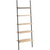 vidaXL-Ladderrek-met-5-schappen-64x34x185,5-cm-lichtbruin-en-zwart