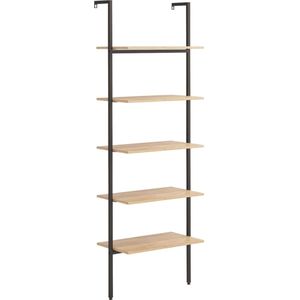 vidaXL-Ladderrek-met-5-schappen-64x35x185-cm-lichtbruin-en-zwart