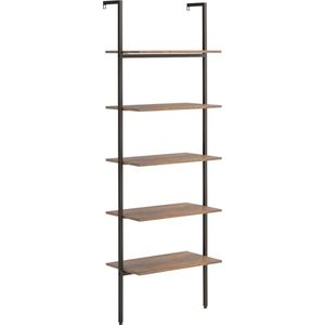 vidaXL Ladderrek met 5 schappen 64x35x185 cm donkerbruin en zwart