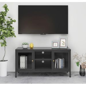 vidaXL Tv-meubel 105x35x52 cm staal en glas antracietkleurig