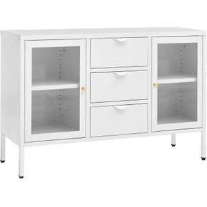 VidaXL Dressoir 105x35x70 cm Staal en Gehard Glas Wit