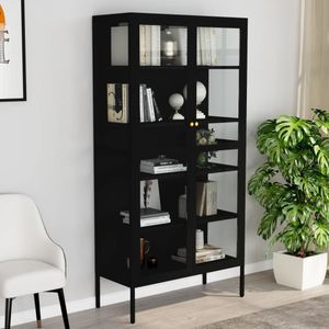VidaXL Vitrinekast 90x40x180 cm Staal en Gehard Glas Zwart