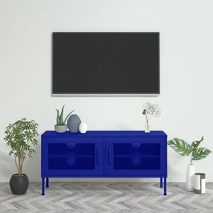vidaXL Tv-meubel - Marineblauw - Staal - 2 Gaasdeuren - 1 Schap