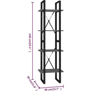 VidaXL-Boekenkast-met-4-schappen-40x30x140-cm-spaanplaat-grijs
