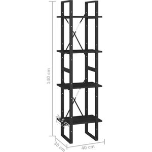 vidaXL-Boekenkast-met-4-schappen-40x30x140-cm-massief-grenenhout-zwart