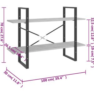 VidaXL-Boekenkast-met-2-schappen-100x30x70-cm-spaanplaat-betongrijs