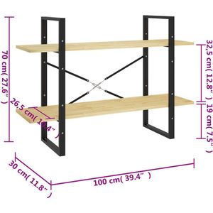 vidaXL-Boekenkast-met-2-schappen-100x30x70-cm-massief-grenenhout