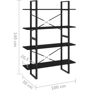 vidaXL-Boekenkast-met-4-schappen-100x30x140-cm-spaanplaat-zwart