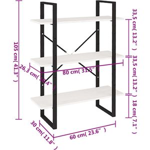 VidaXL Boekenkast 80x30x105 cm Massief Grenenhout Wit