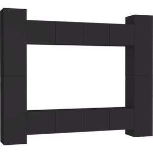VidaXL 8-delige TV-meubelset Spaanplaat Zwart