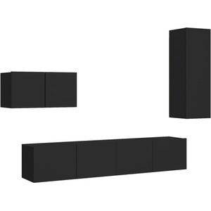 vidaXL 4-delige Tv-meubelset spaanplaat zwart