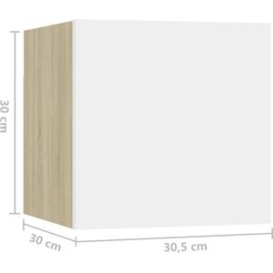 vidaXL-Nachtkastjes-2-st-30,5x30x30cm-spaanplaat-wit-sonoma-eikenkleur