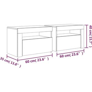 vidaXL - Nachtkastjes - 2 - st - met - LED-verlichting - 60x35x40 - cm - betongrijs