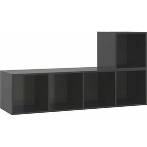 vidaXL - 2-delige - Tv-meubelset - bewerkt - hout - hoogglans - grijs
