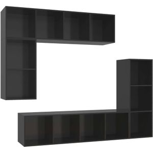 vidaXL - 4-delige - Tv-meubelset - spaanplaat - hoogglans - zwart