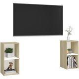 VidaXL TV-meubel 2 st 72x35x36,5 cm Spaanplaat Wit Sonoma Eikenkleur