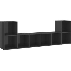 vidaXL - 3-delige - Tv-meubelset - bewerkt - hout - hoogglans - grijs