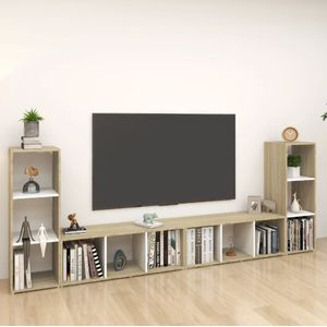vidaXL - Tv-meubelen - 3st - 107x35x37 - cm - bewerkt - hout - wit - sonoma - eikenkleur