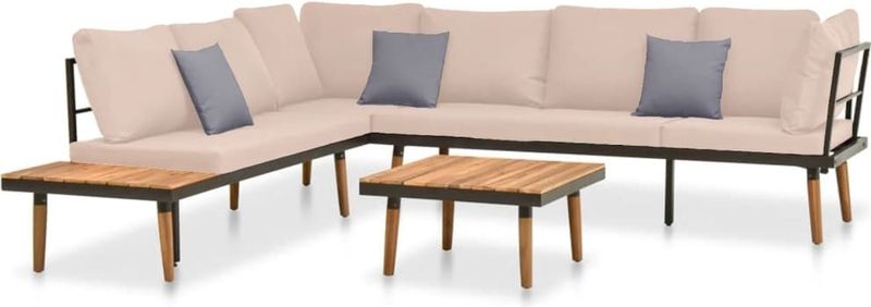 vidaXL 4-delige Loungeset - Massief Acaciahout - Met Kussens - Buiten