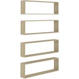 Wandschap - Sonoma Eiken - Bewerkt Hout - Set van 4