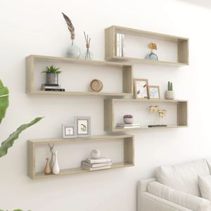 Wandschap - Sonoma Eiken - Bewerkt Hout - Set van 4