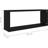 Wandplanken - Zwart - Bewerkt Hout - Set van 4