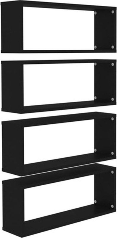 Wandplanken - Zwart - Bewerkt Hout - Set van 4