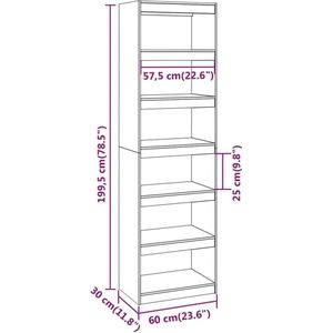 vidaXL-Boekenkast/kamerscherm-60x30x199,5-cm-massief-grenenhout-wit