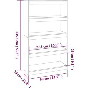 vidaXL-Boekenkast/kamerscherm-80x30x135,5-cm-grenenhout-honingbruin