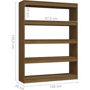 VidaXL Boekenkast/Kamerscherm 100x30x135,5 cm Grenenhout Honingbruin