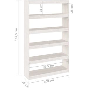 vidaXL-Boekenkast/kamerscherm-100x30x167,5-cm-massief-grenenhout-wit