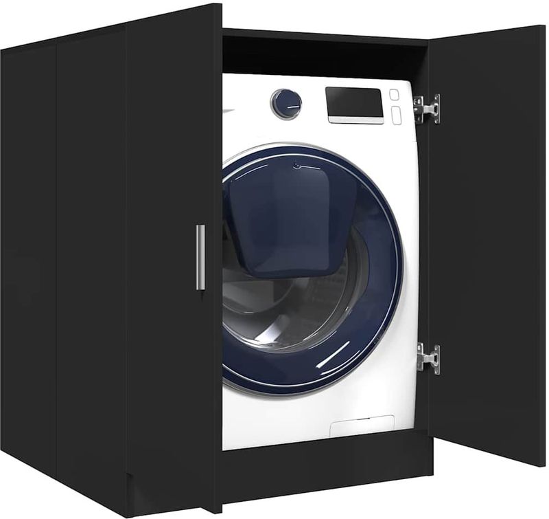 vidaXL Wasmachinekast - Zwart - Bewerkt Hout - Inclusief Montagematerialen