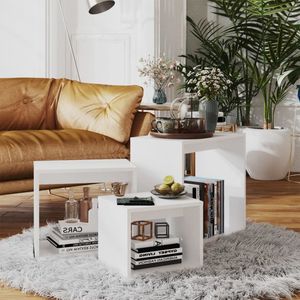 Bijzettafelset - Wit - Bewerkt Hout - 3 Tafels