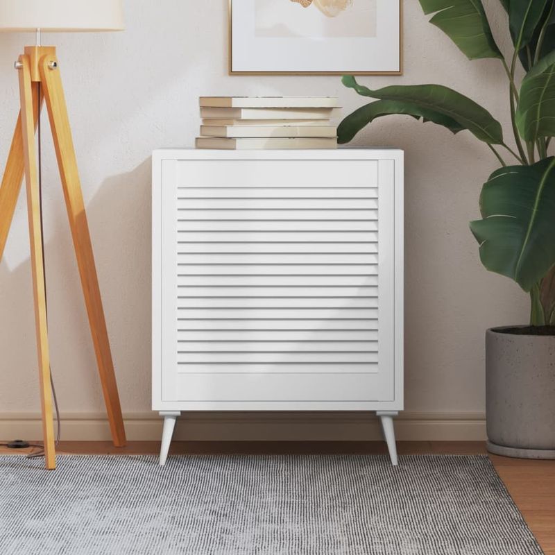 vidaXL Kastdeur - Lamellen - Wit - Massief Grenenhout - 61,5x59,4 cm