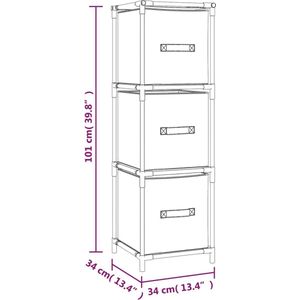 vidaXL-Opbergkast-met-3-stoffen-lades-34x34x101-cm-staal-grijs