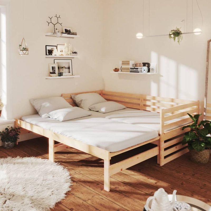 VidaXL Bedbank Uitschuifbaar Massief Grenenhout 2x(90x200) cm